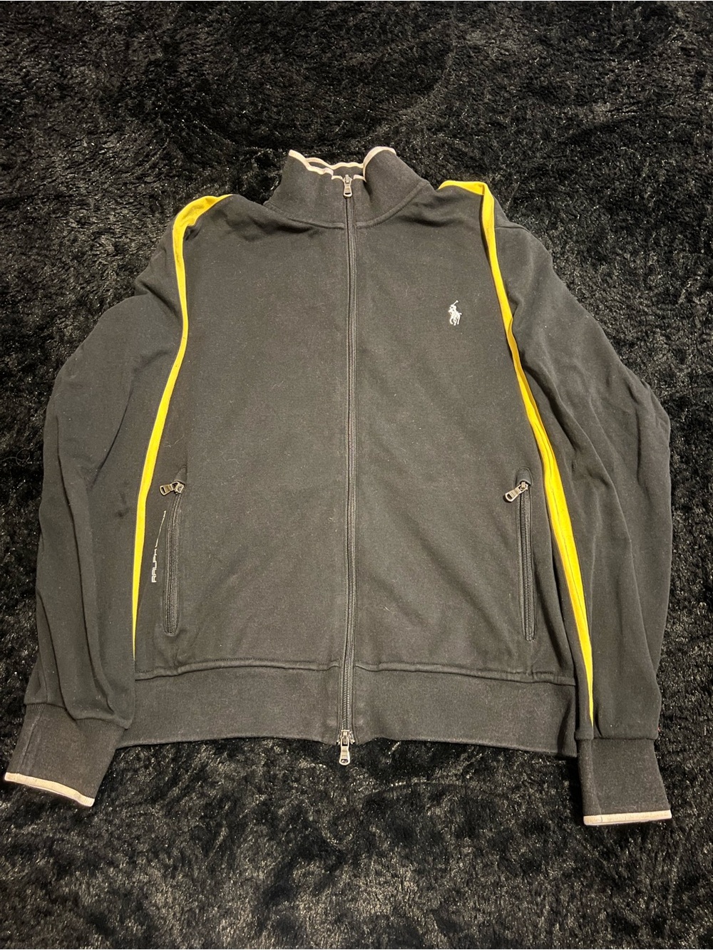Polo by Ralph Lauren Black Zip-Up Sweater with Yellow Trim